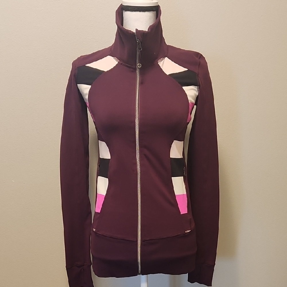 Lululemon Asana Jacket Sz 6 Plum Stripe Raspberry Glo Light Stretch Zip Pockets